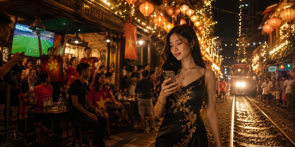 Người dùng tại Hà Nội truy cập igame trên điện thoại di động tại chợ đêm